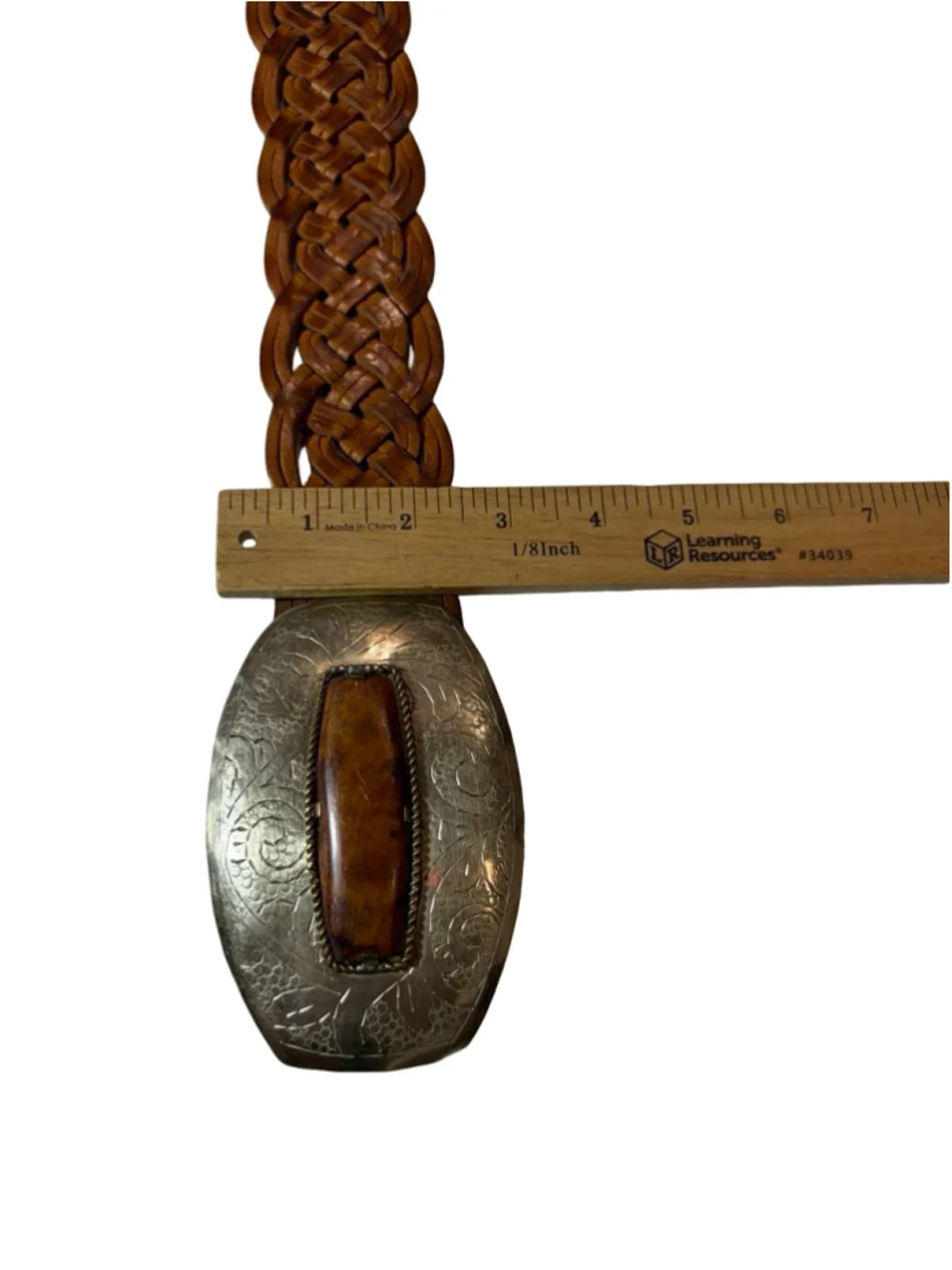 Chico’s Braided Genuine Leather Statement Belt Silver Buckle M/L